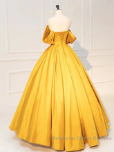 Yellow Off Shoulder Satin Long Semi Formal Prom Dress Quinceanera Dress